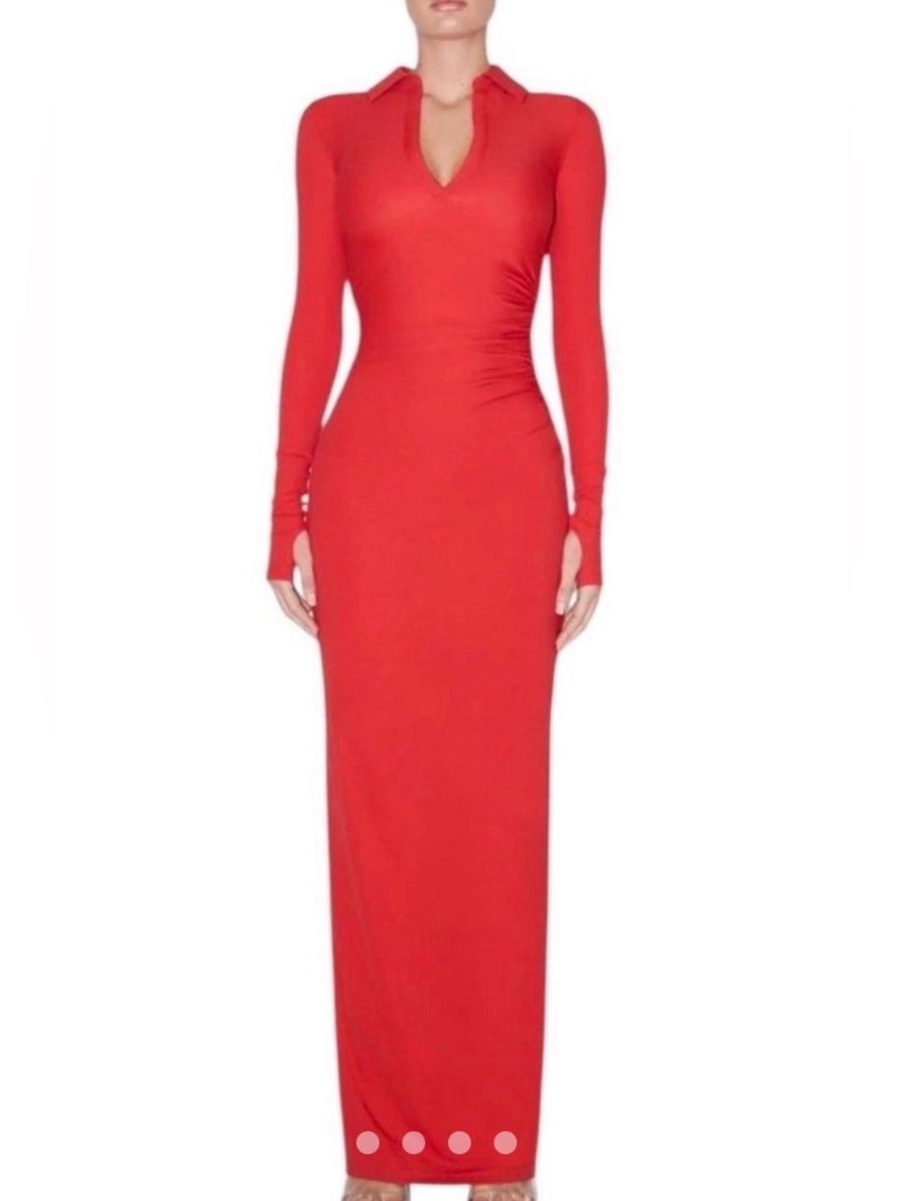 Khy Cherry Red Smooth Stretch Ruched Maxi Dress